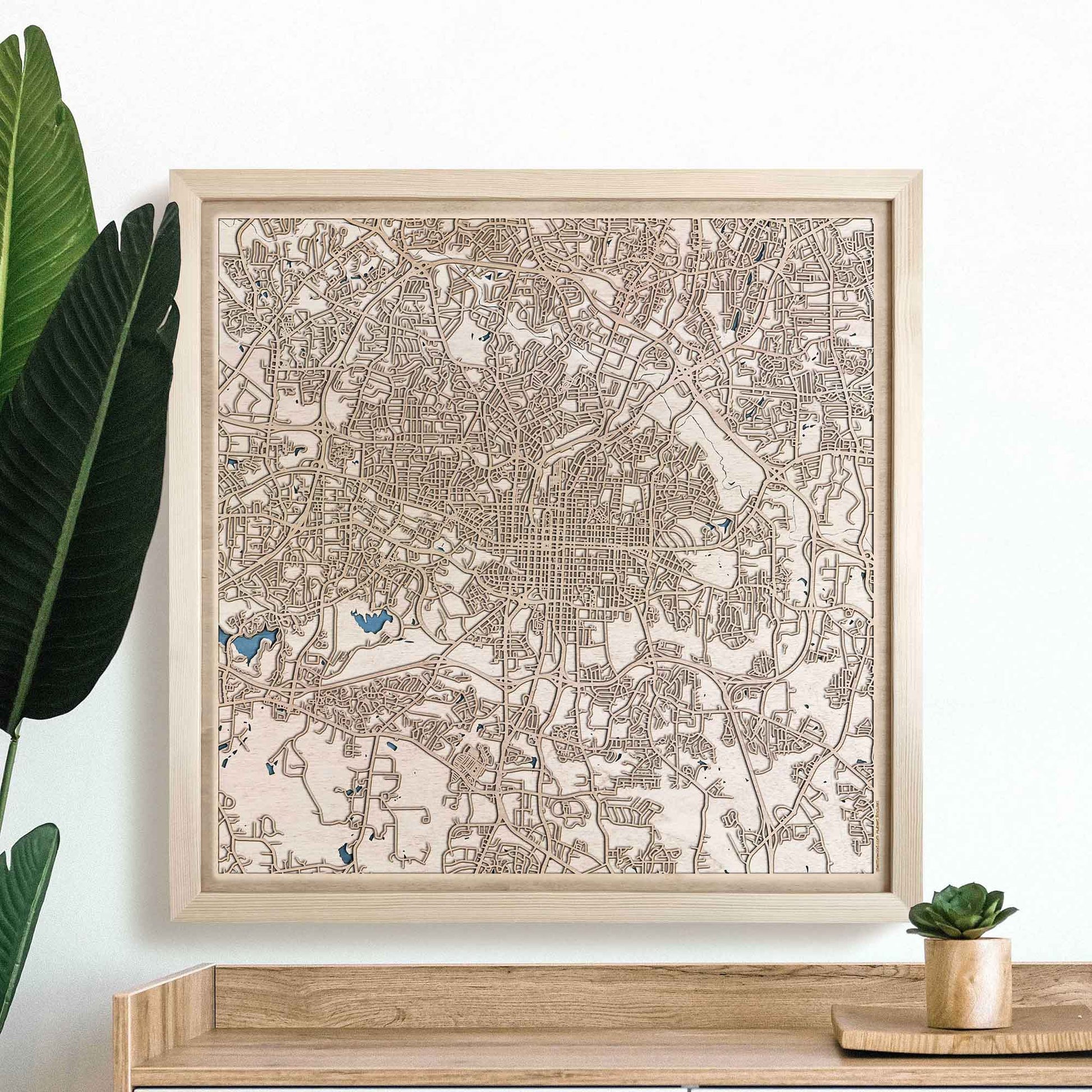 Raleigh Wooden Map by CityWood - Custom Wood Map Art - Unique Laser Cut Engraved - Anniversary Gift