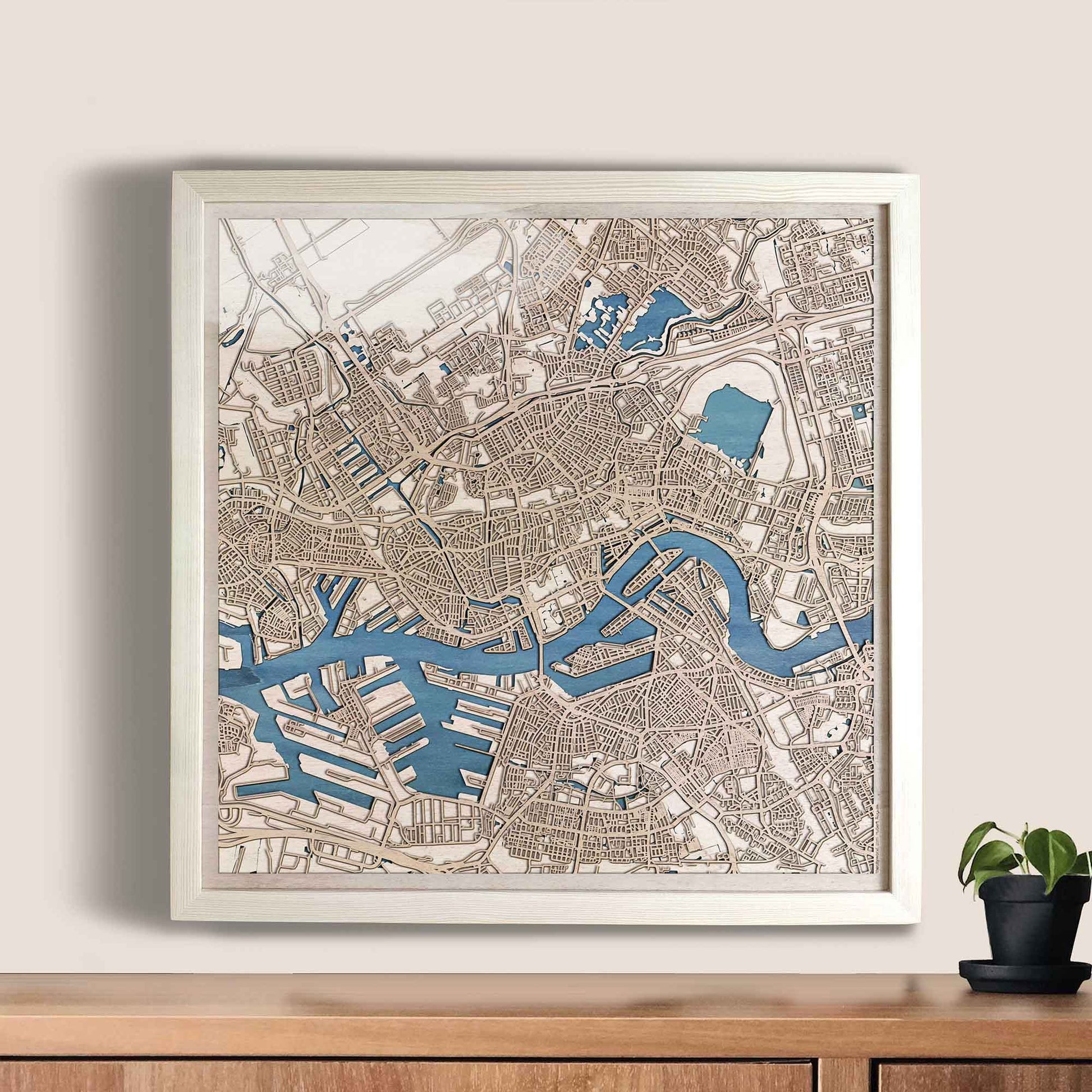 Rotterdam Wooden Map by CityWood - Custom Wood Map Art - Unique Laser Cut Engraved - Anniversary Gift