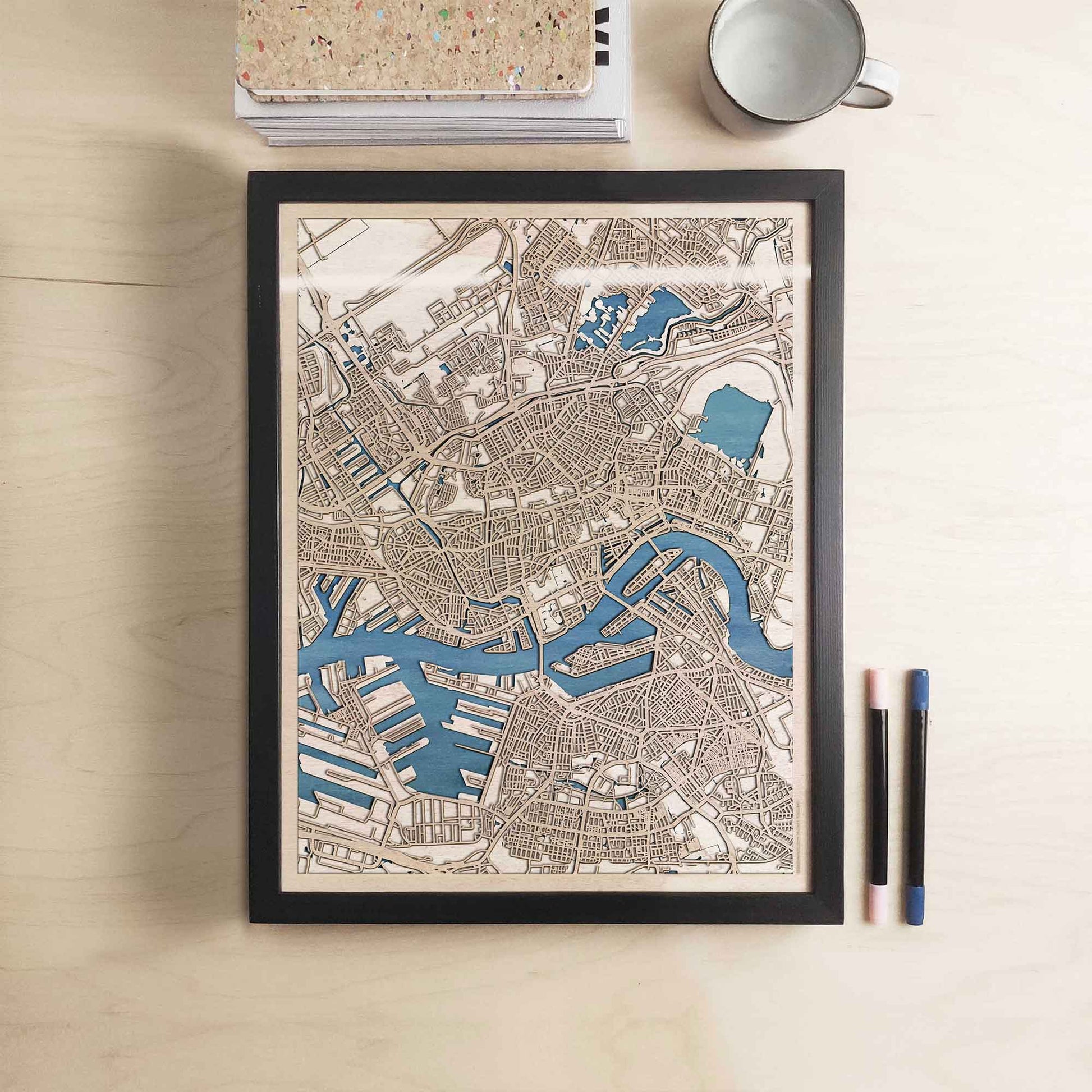 Rotterdam Wooden Map by CityWood - Custom Wood Map Art - Unique Laser Cut Engraved - Anniversary Gift