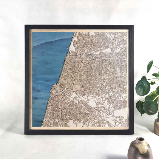 Tel Aviv Wooden Map by CityWood - Custom Wood Map Art - Unique Laser Cut Engraved - Anniversary Gift