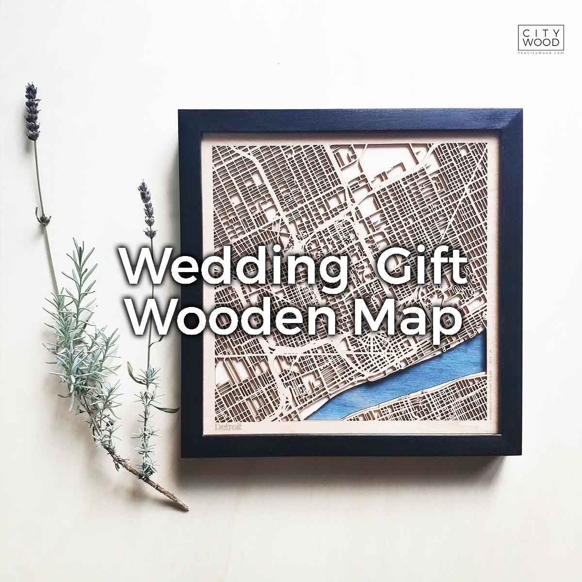 Wedding Gift Wooden Map by CityWood - Custom Wood Map Art - Unique Laser Cut Engraved - Anniversary Gift